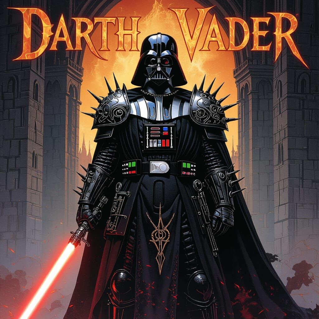 Darth Vader as Gothic Knight on Heavy Metal Album Cover