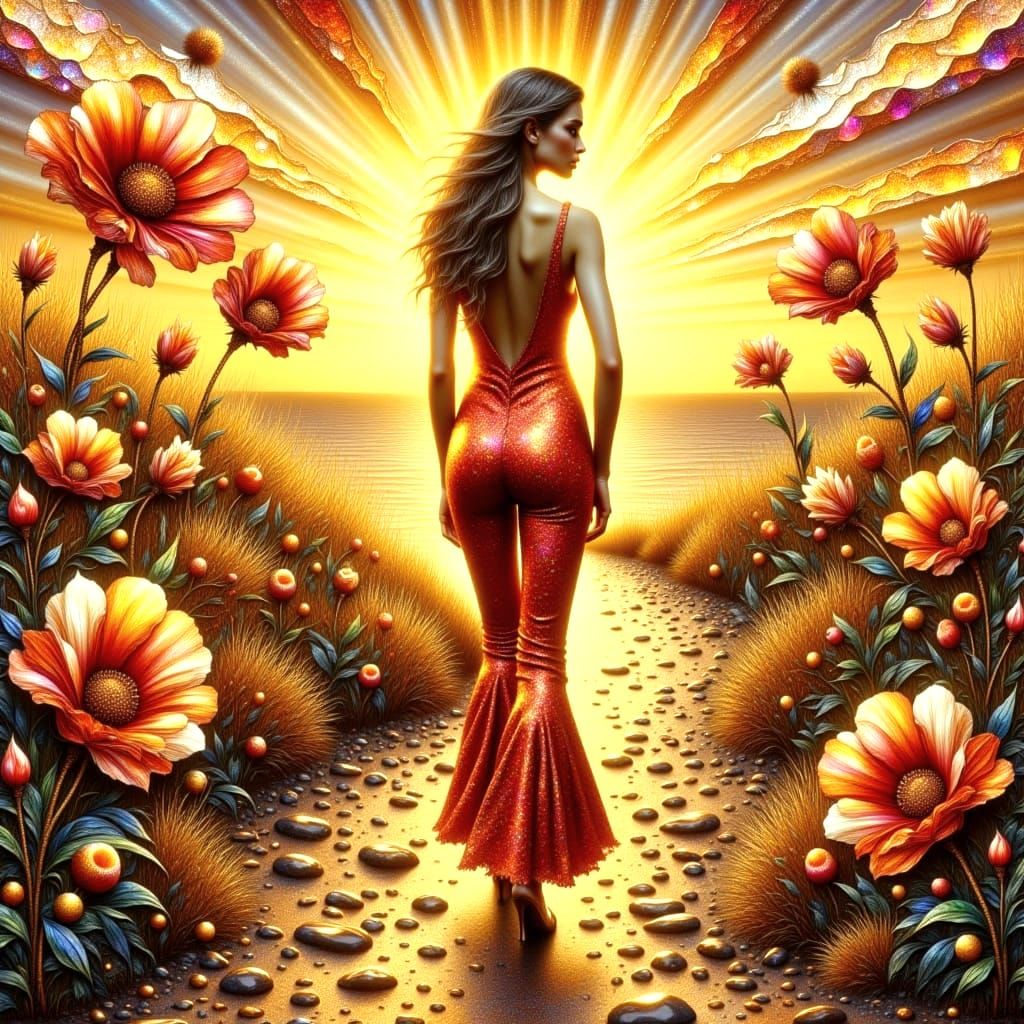 Groovy Girl Strolls to Beachside Oasis in Vibrant 1970s Styl...