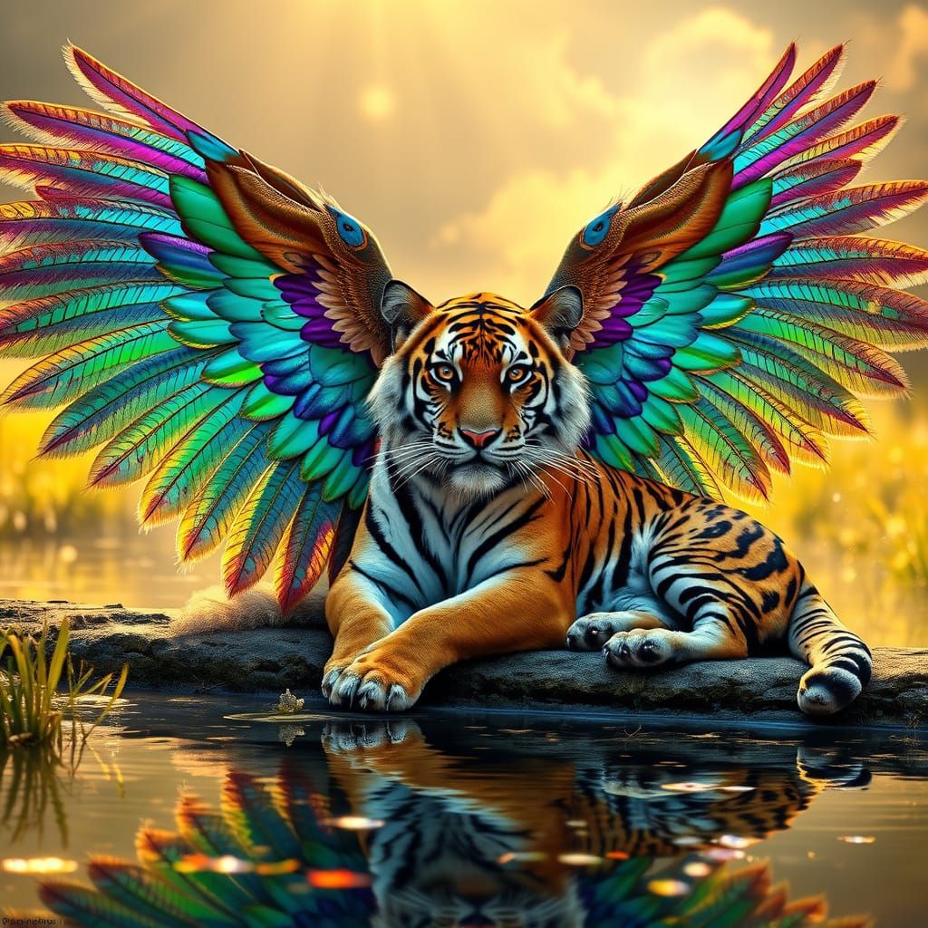 Majestic Tigress with Iridescent Wings Unfurls by Serene Pon...