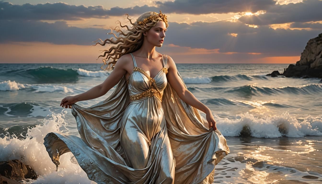 Aphrodite Emerging from the Sea at Sunset