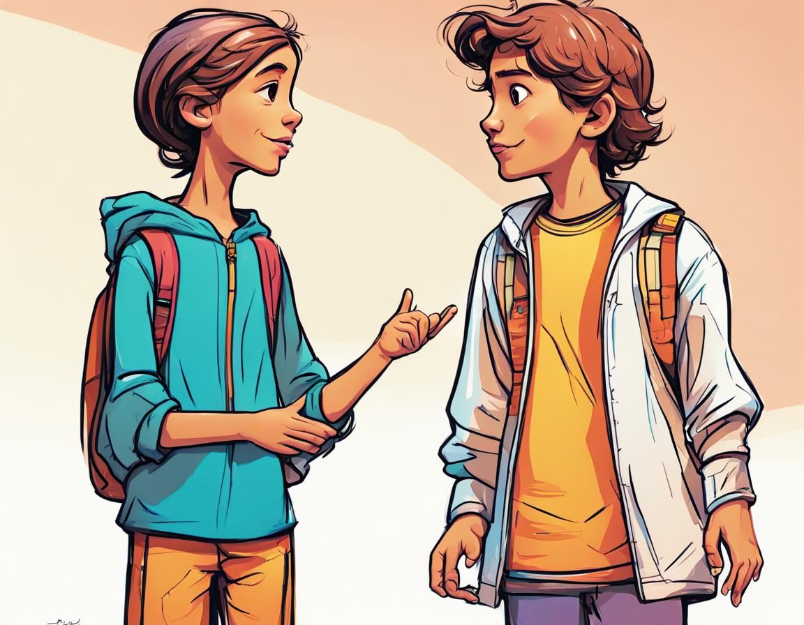 Children's Book Illustration of Girl and Boy in Line Art