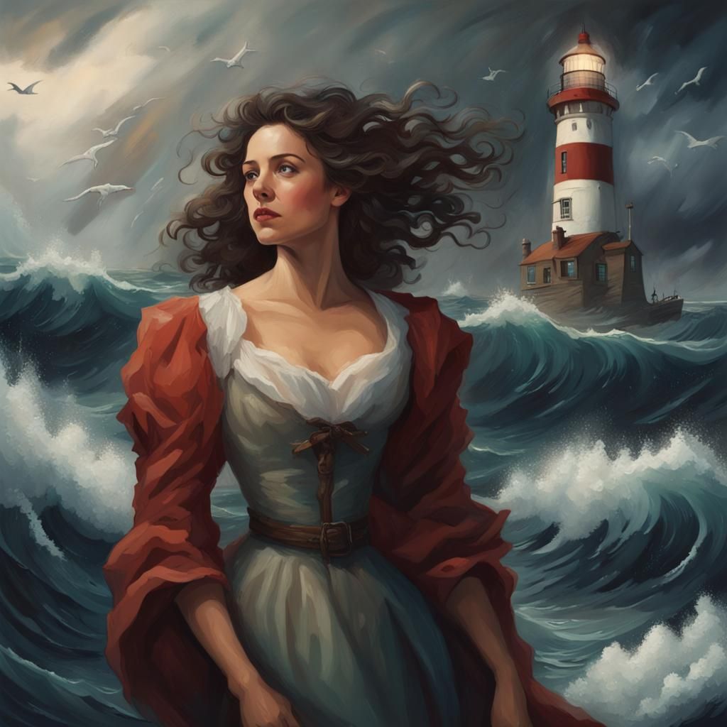 Stormy Nautical Romance with Lighthouse