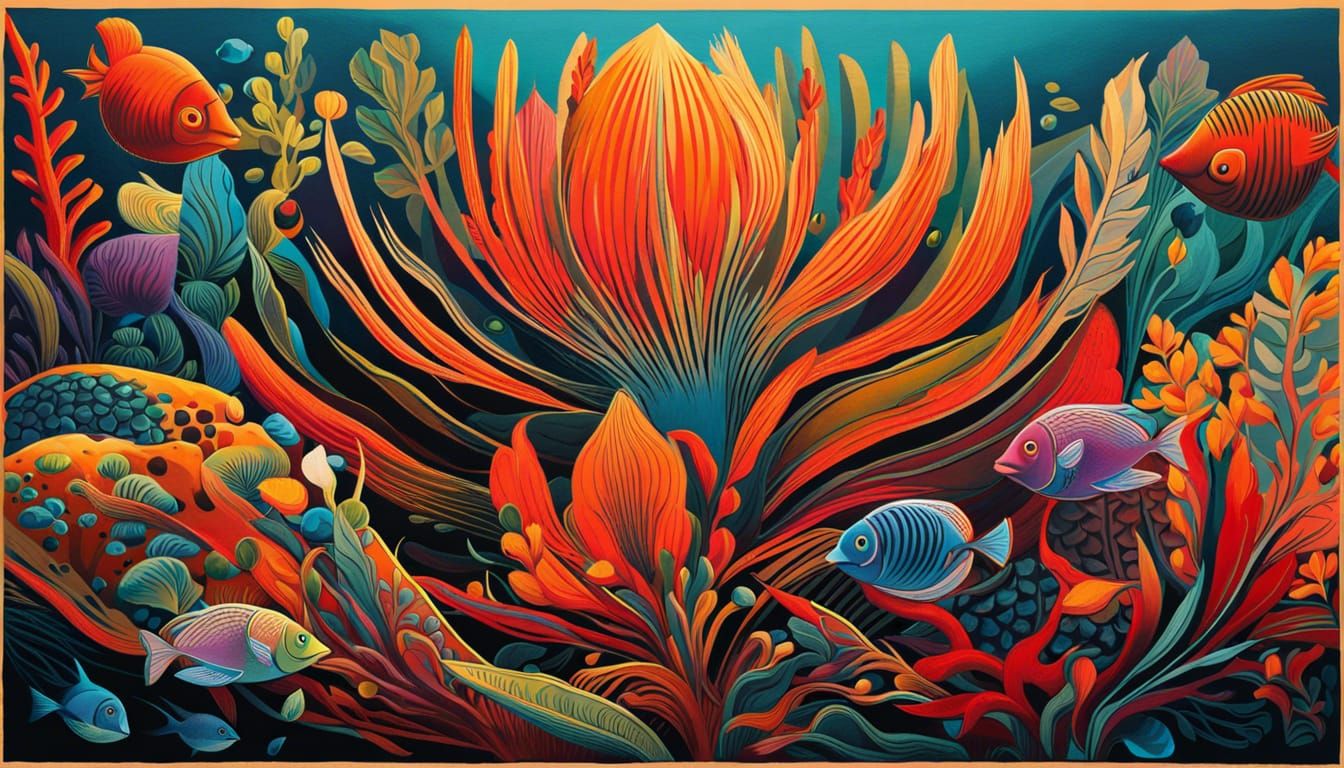 Cubist Scuba Diver Observes Coral Reefs