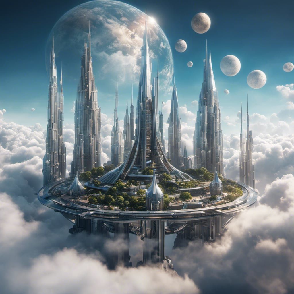 Futuristic city in the clouds