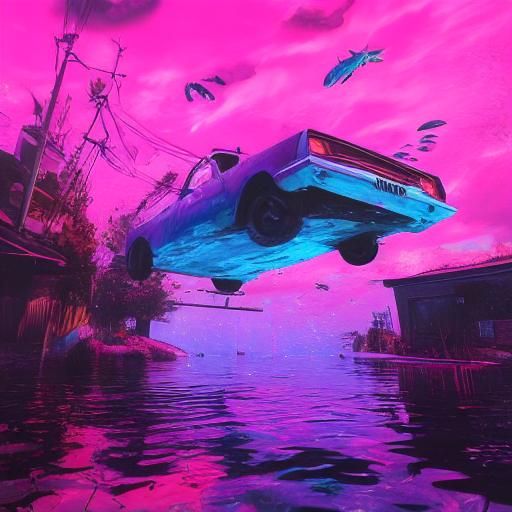 Vaporwave Suburb: A Dreamlike Submerged Landscape