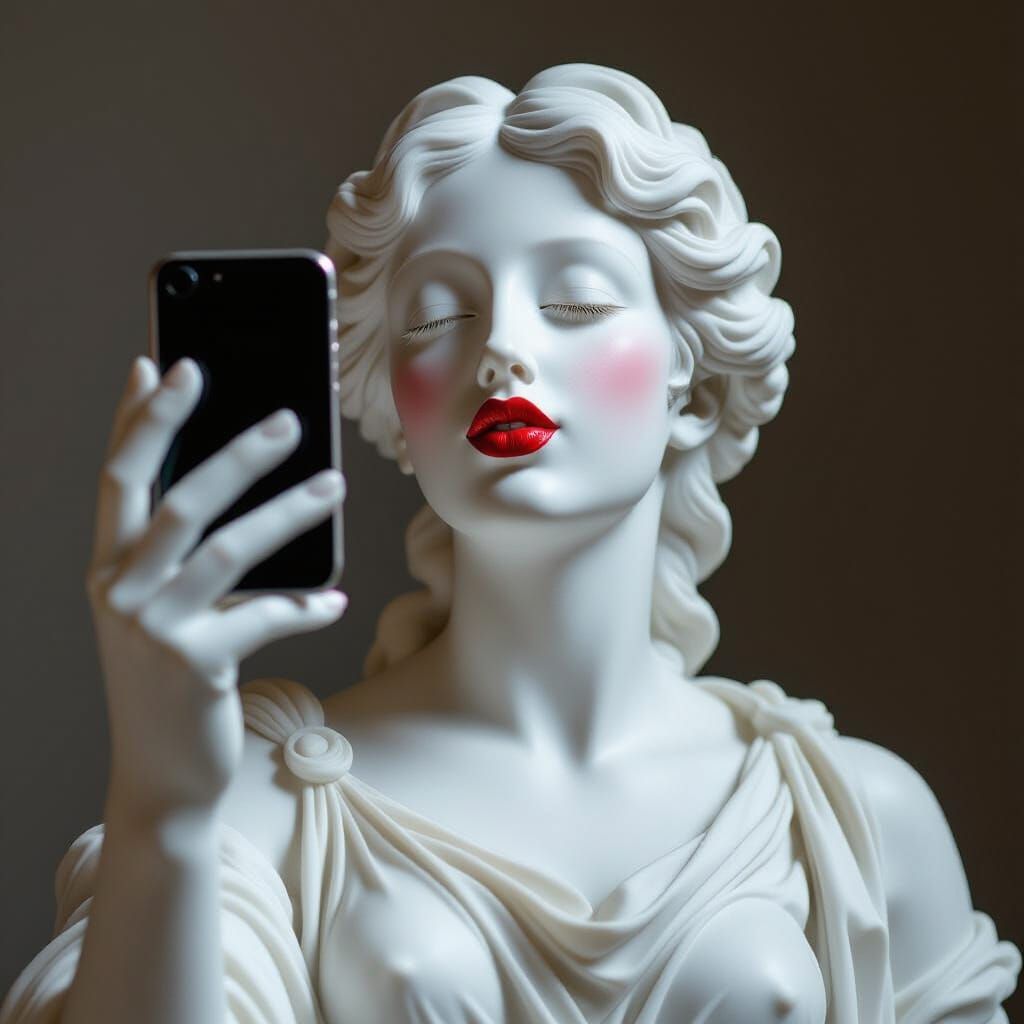 Marble Statue Self Portrait With Red Lipstick