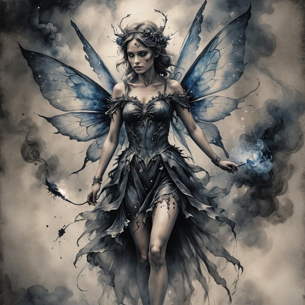 Cosmic Ash and Smoke Fairy in Charcoal Style