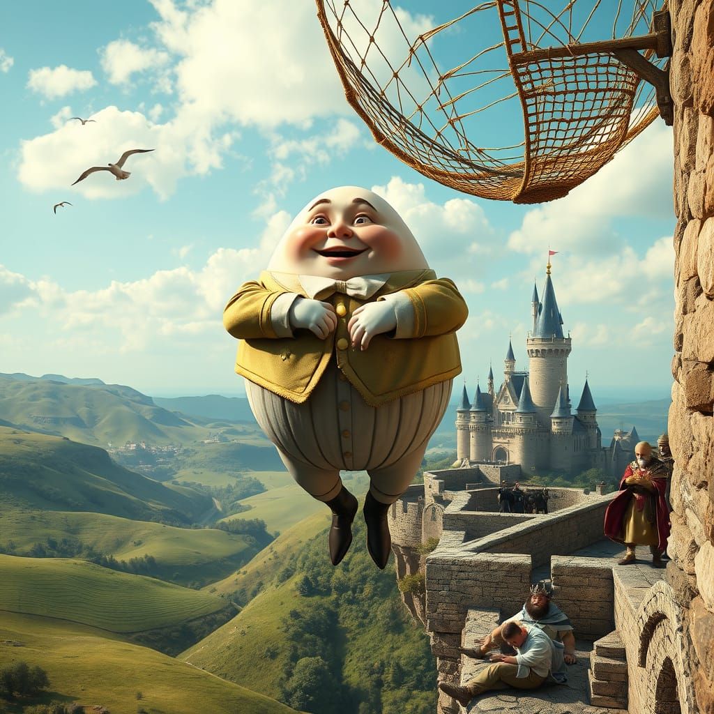Humpty Dumpty Falls Safely in a Lavish Safety Net Scene
