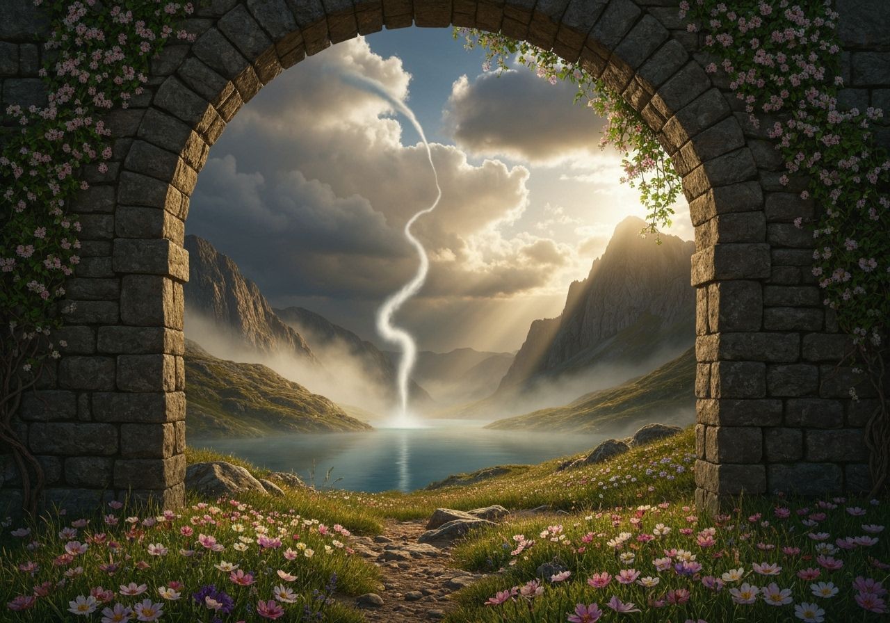 Hyper-Realistic Oil Painting of Alpine Valley Archway