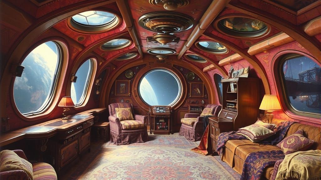 Cosmic Gypsy Ship Interior in Cyberpunk Style