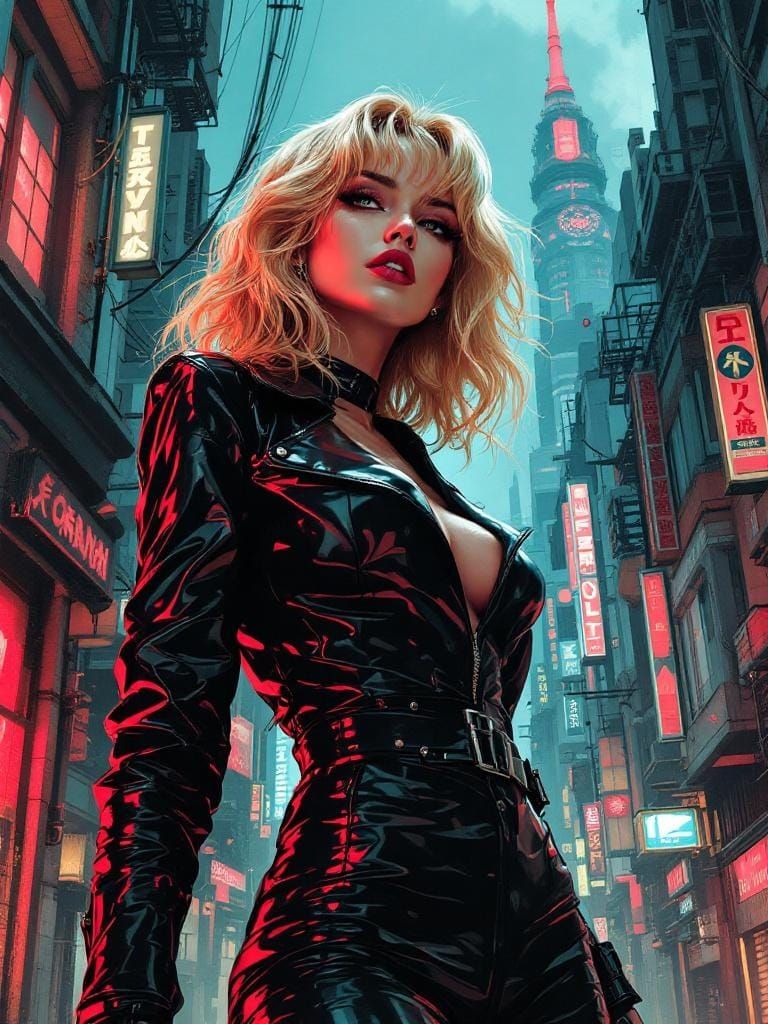 1950s Pin-Up in Cyberpunk Graphic Novel Style
