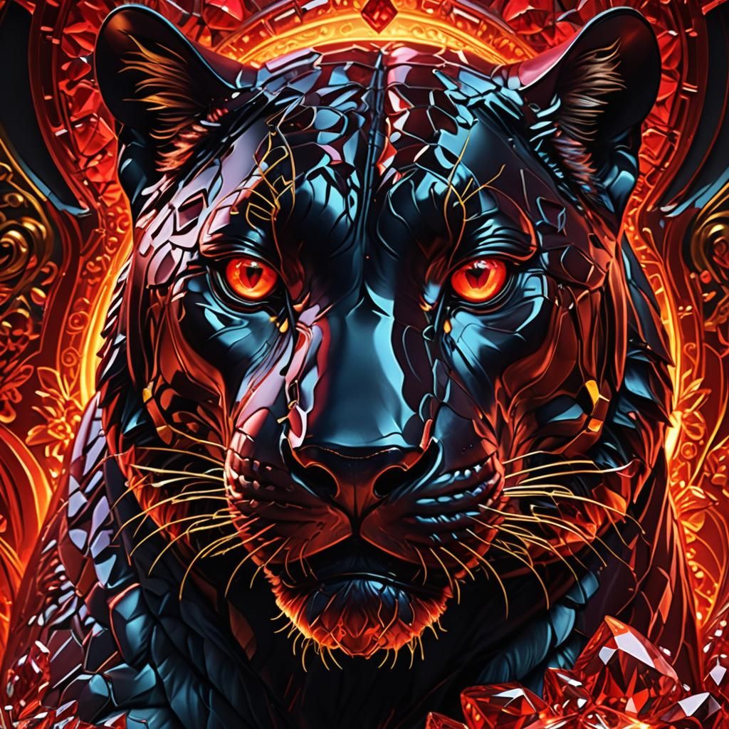 Ruby Panther Carving in Vibrant Digital Art