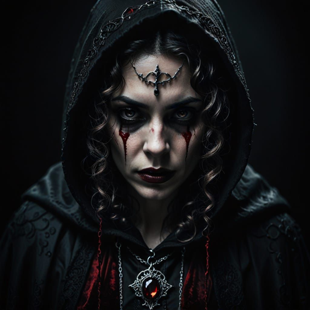 Gothic Vampire Portrait with Red Blood Drips