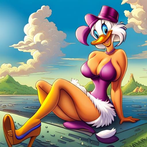 Daisy Duck Pin-Up in Retro Cartoon Style