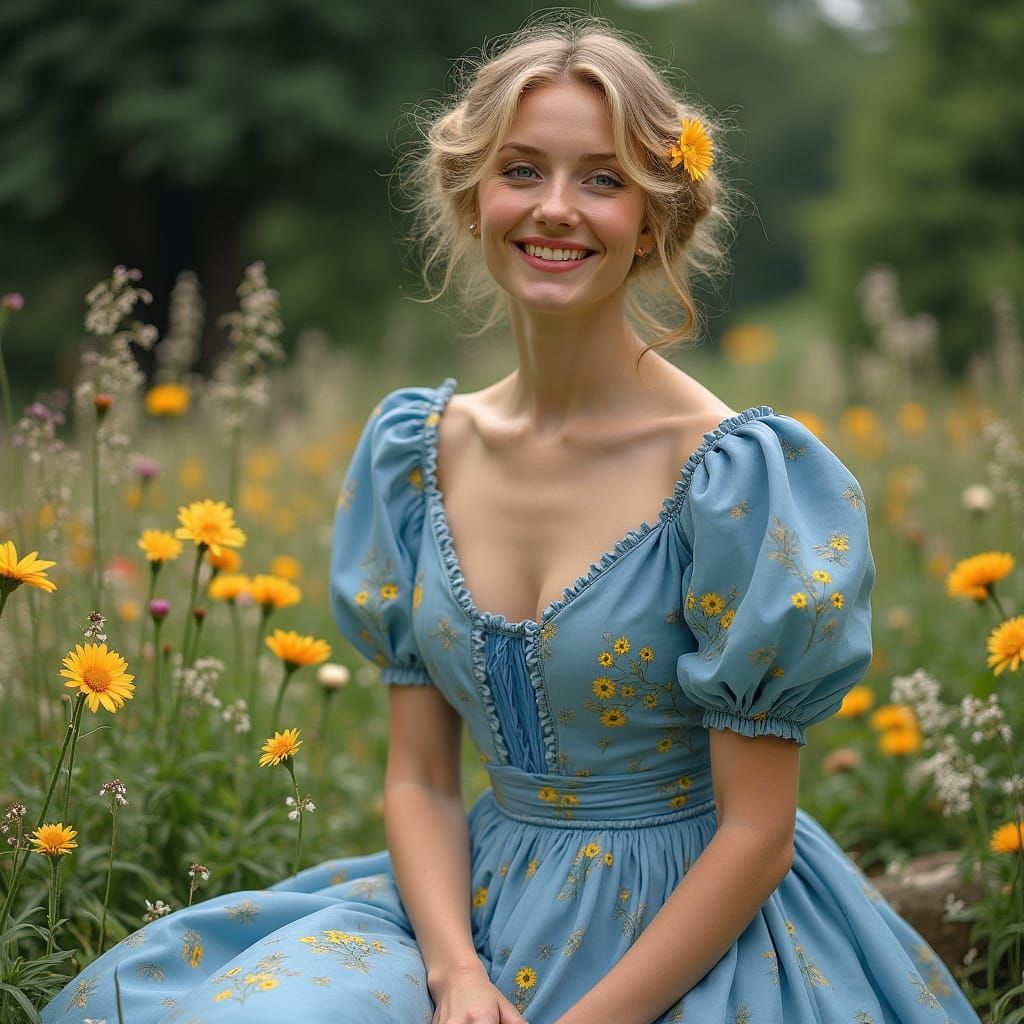 Elegant Blonde in Sunny Garden, Impressionist Style