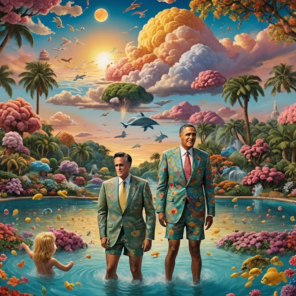 Surreal Swimmer in Fantastical Landscape, Matte Painting