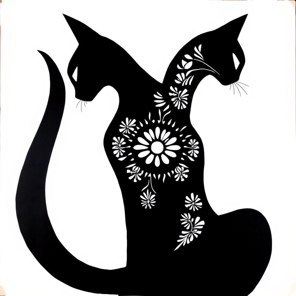 Regal Black Cat Silhouette in Abstract Cubism Style