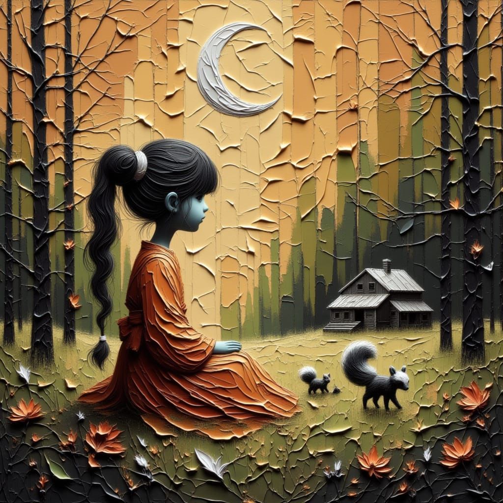 Girl Meditating in Forest with Skunk Companion