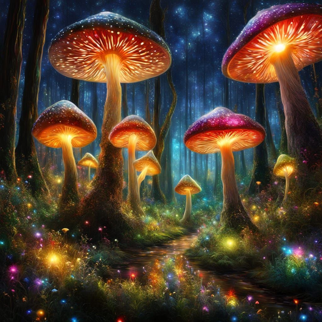 Sparkling mushroom forest