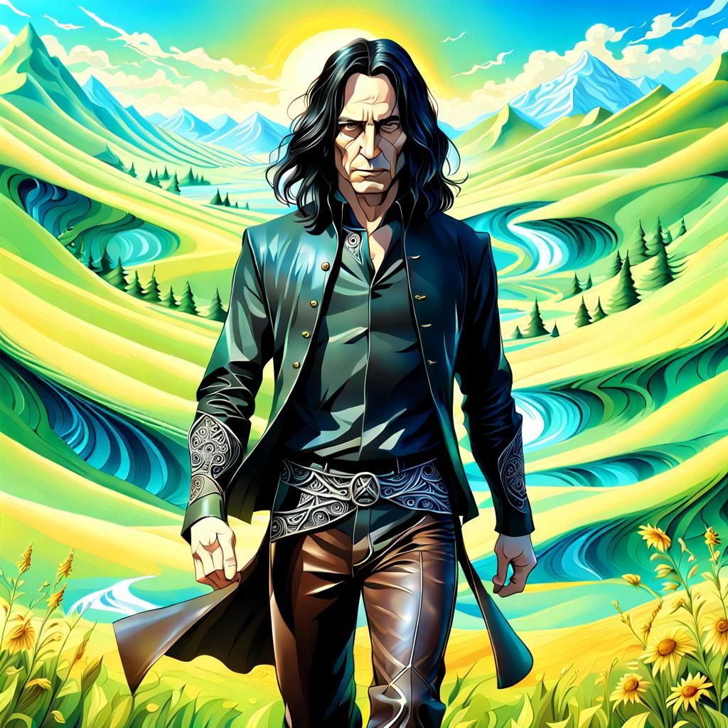 Attractive Man with Long Hair in Summer Meadow