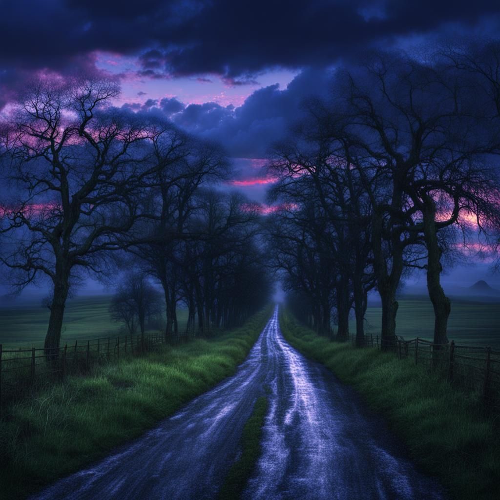 Country Road at Dusk: Digital Matte Painting