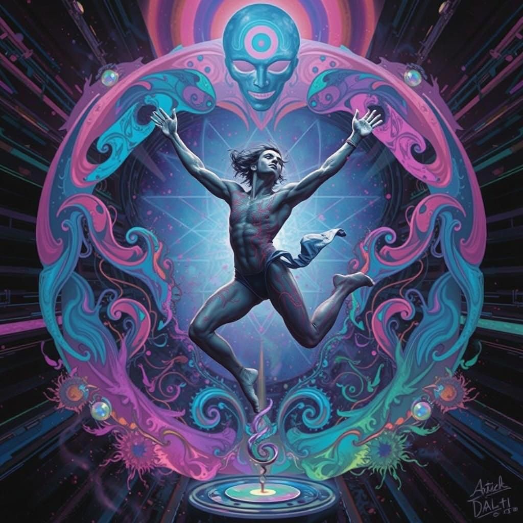 Psychedelic Acrobat Rave in Nouveau Style