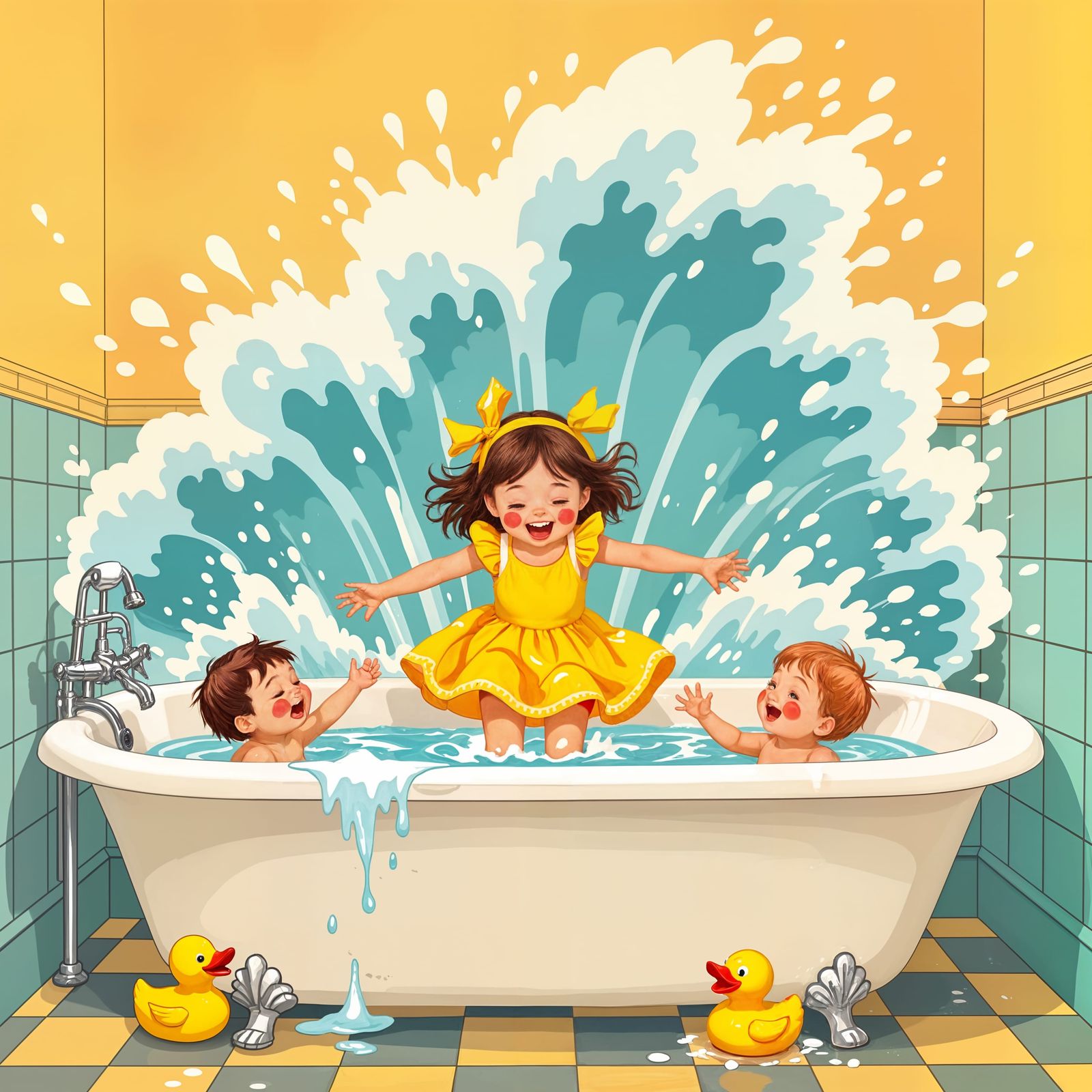 Girl's Bathtub Jump Creates Water Wall