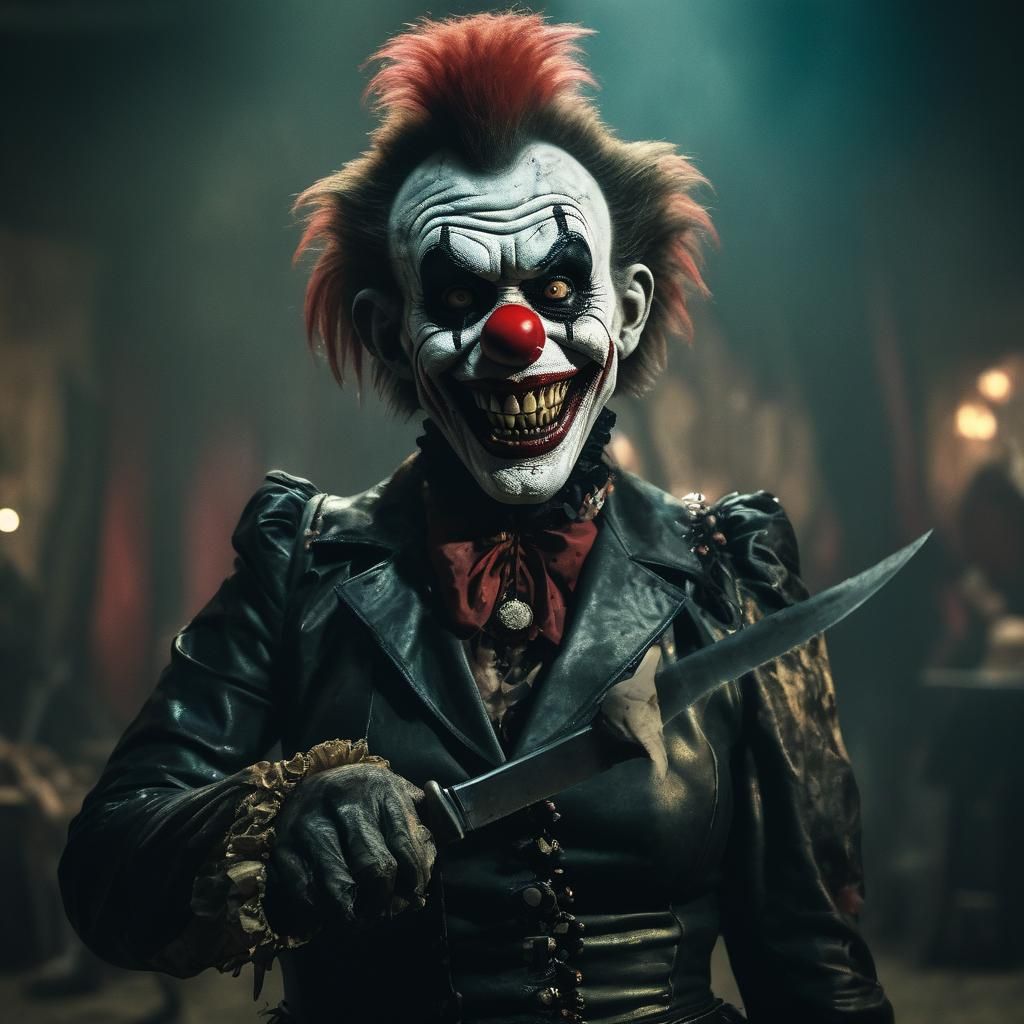 Menacing Zombie Monkey Circus Clown with Knife