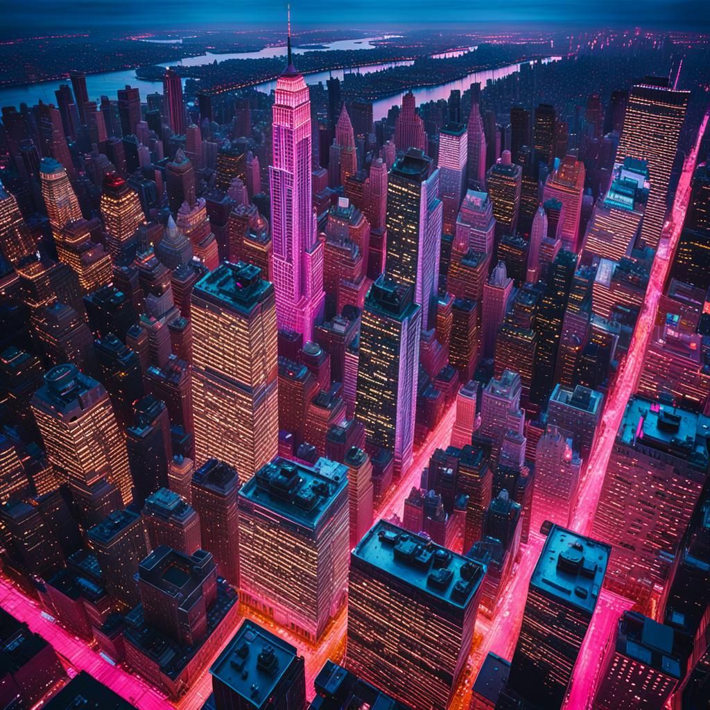 New York Cityscape at Dusk in Oil Painting Style