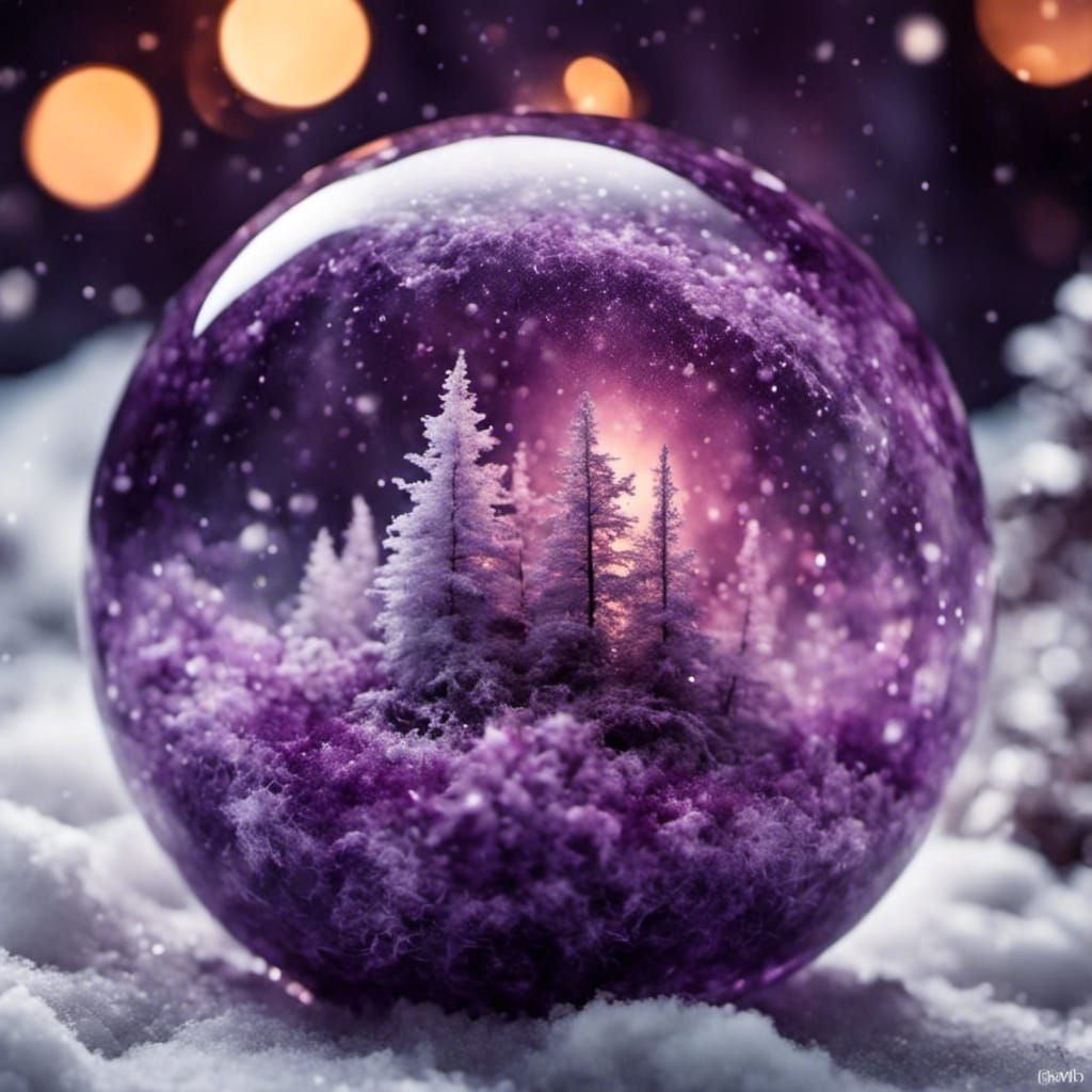Sparkling Purple Crystal Globe in Winter Bokeh