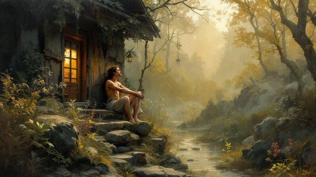 Mountain Man in Harmonious Tonalist Landscape