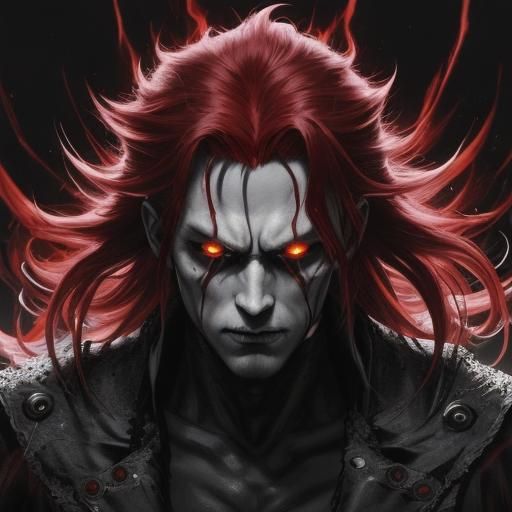 Menacing Demon Man with Red Hair in Anime Style