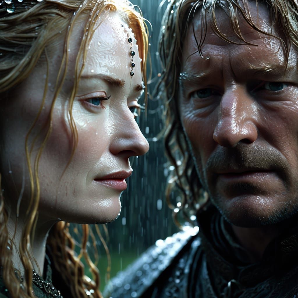 Eowyn and Faramir in Dramatic Rain