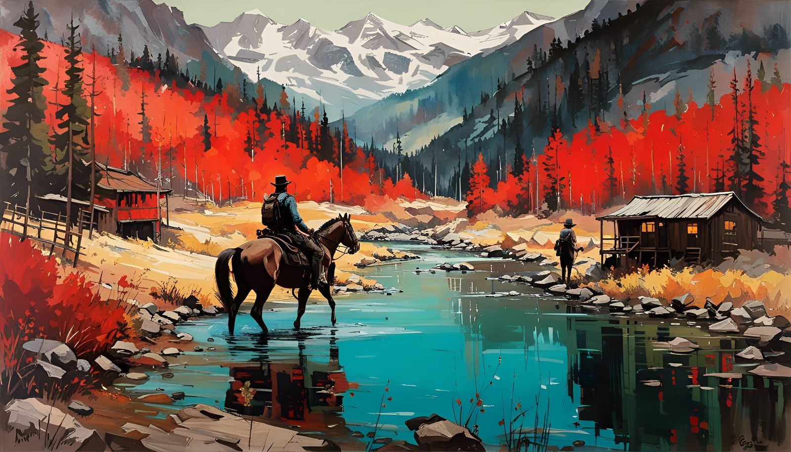 Arthur Morgan on Horseback: Cinematic Riverscape