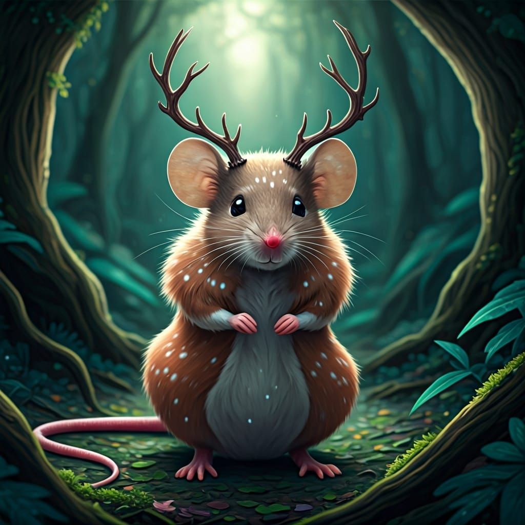 Mouse in Deer Costume in Mystical Forest