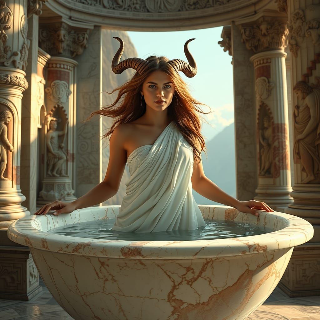 Female Faun Bathes in Ancient Greek Vase