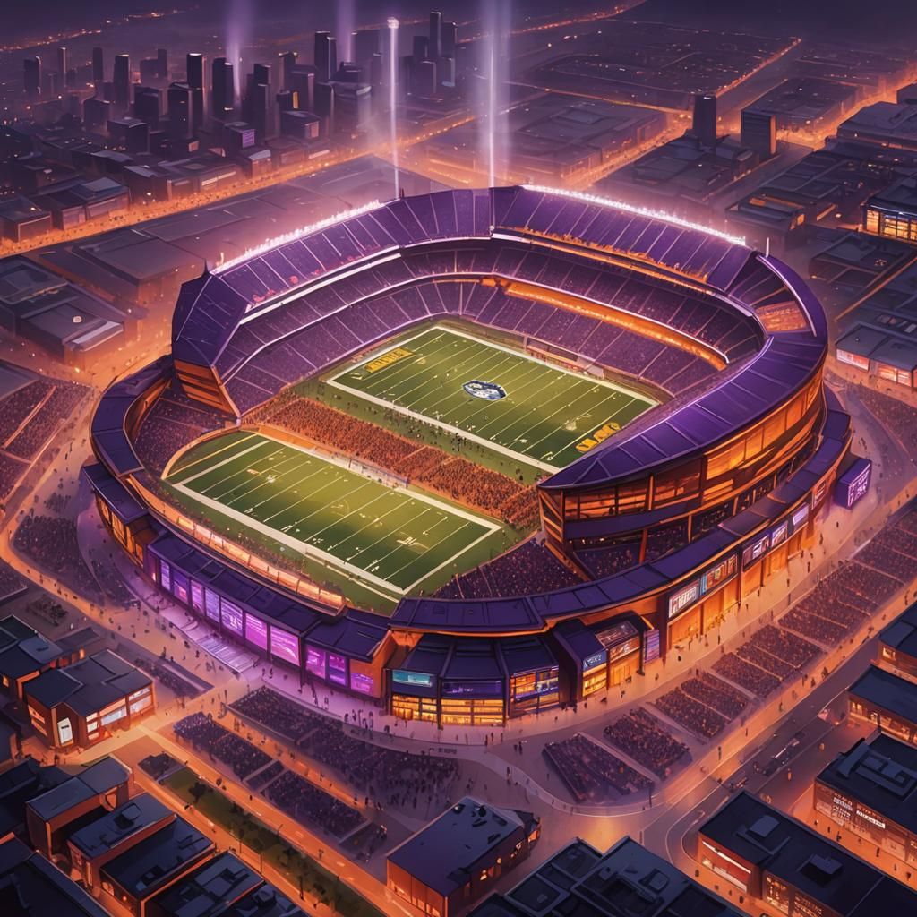 American Football Stadium at Dusk in Vibrant Digital Art Sty...