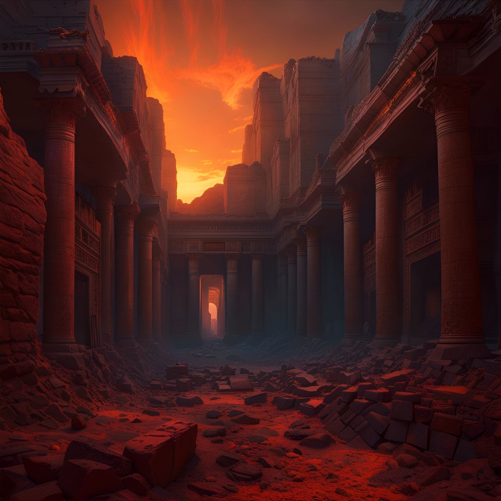 Egyptian Hell Ruins in Zdzisław Beksiński Style