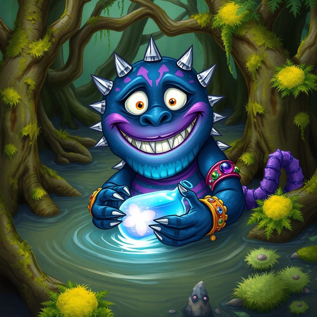 Friendly Swamp Monster in Whimsical Art
