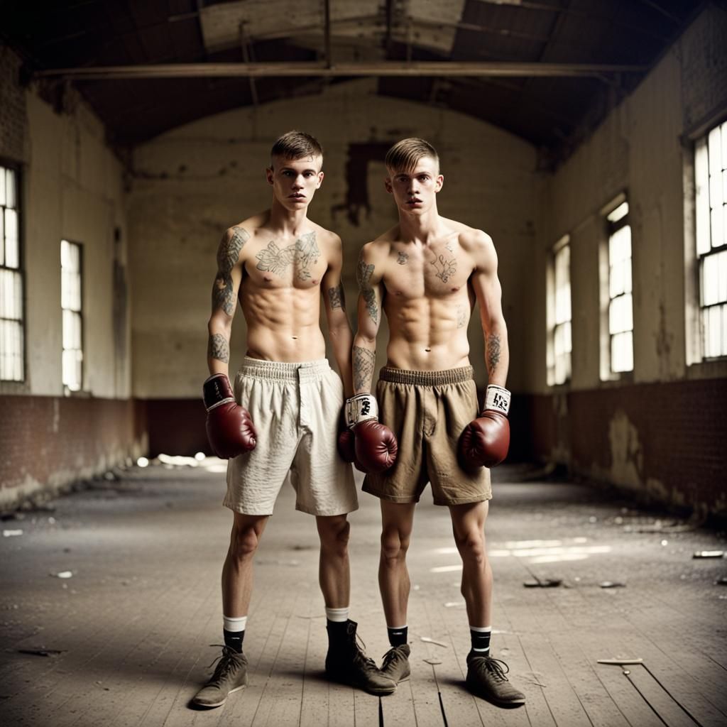 boxing boys at abandoned gymnasium