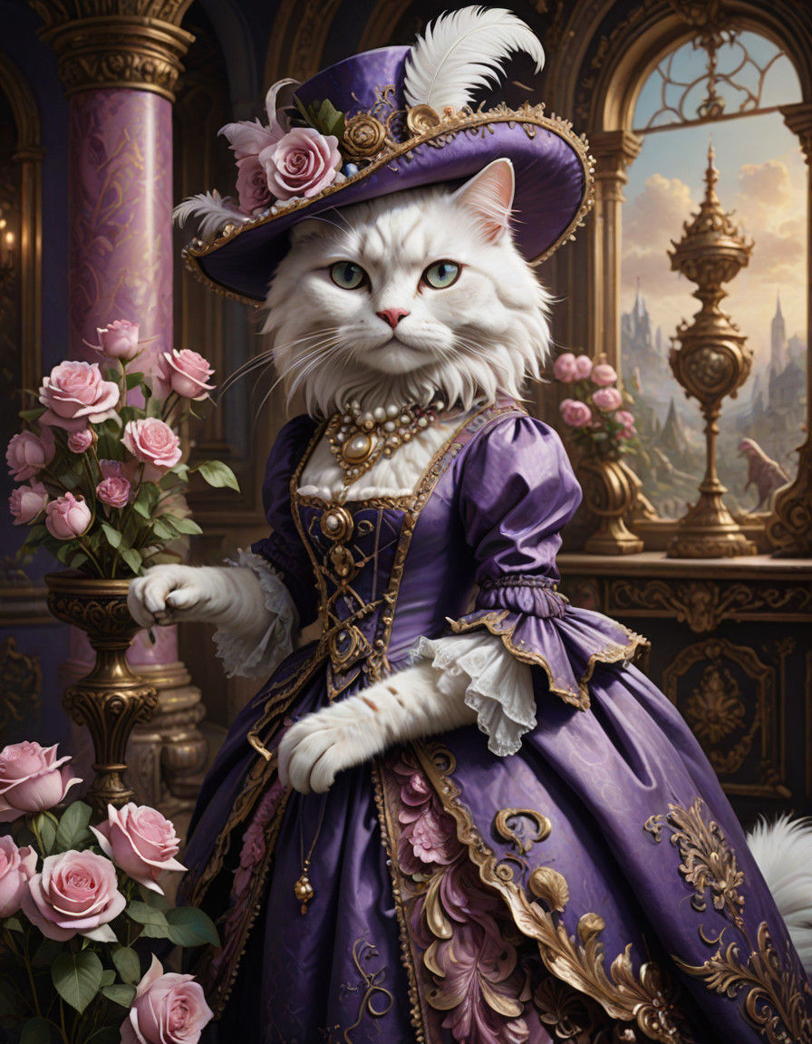 Victorian Era Fantasy Cat Portrait in Pastel Hues