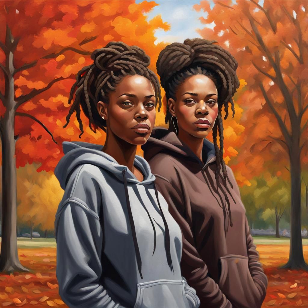Fall Portrait of Two Women in Oil Paint Style