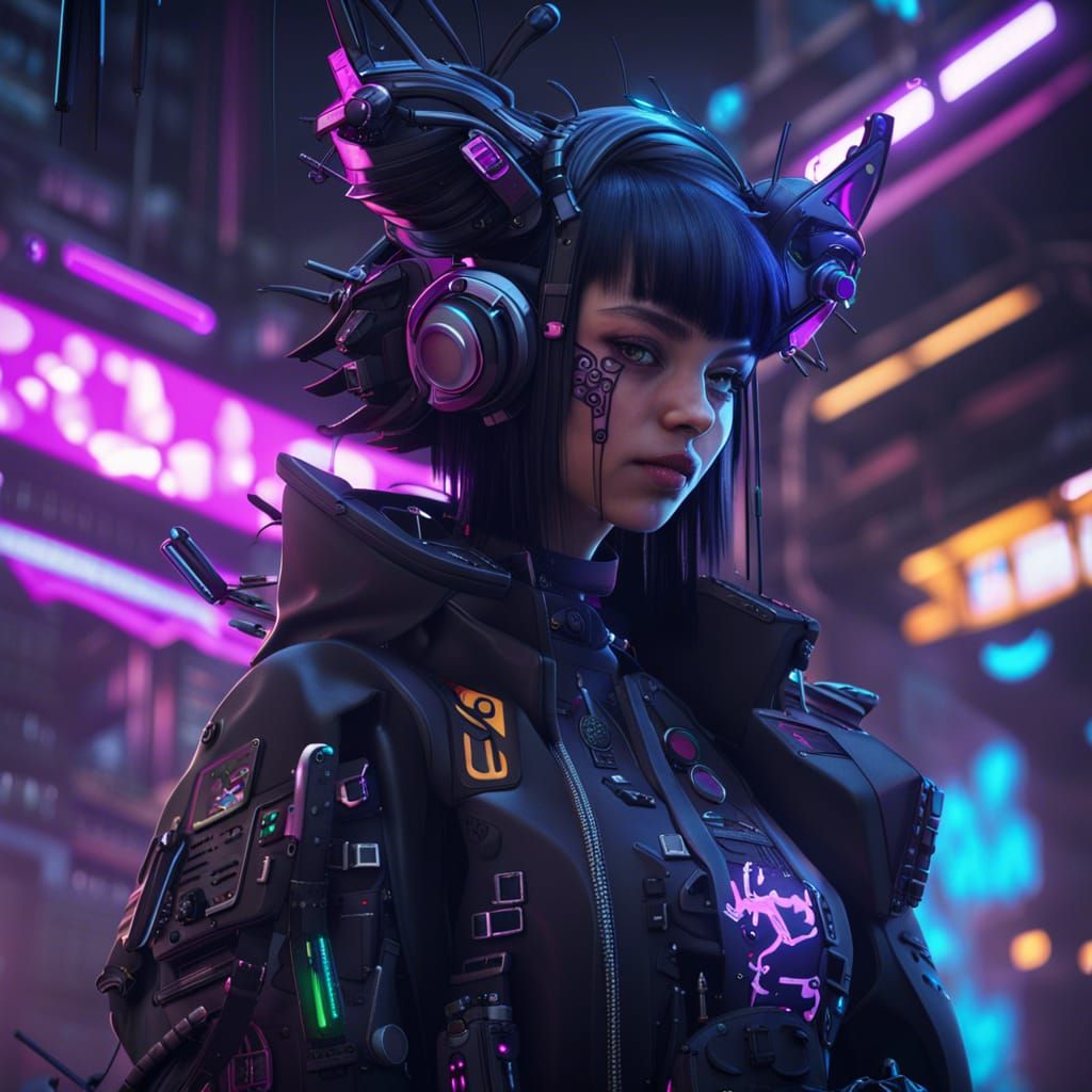 Kuromi Helps Recruit in Cyberpunk Matte Painting