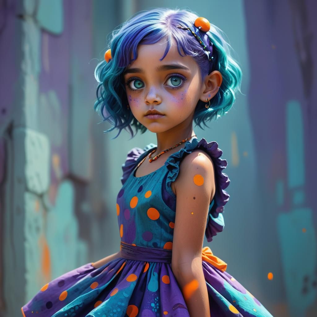 Blue-Skinned Girl with Turquoise Hair in Fantasy Art