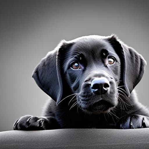 Happy Black Lab Puppy in Tulip Field