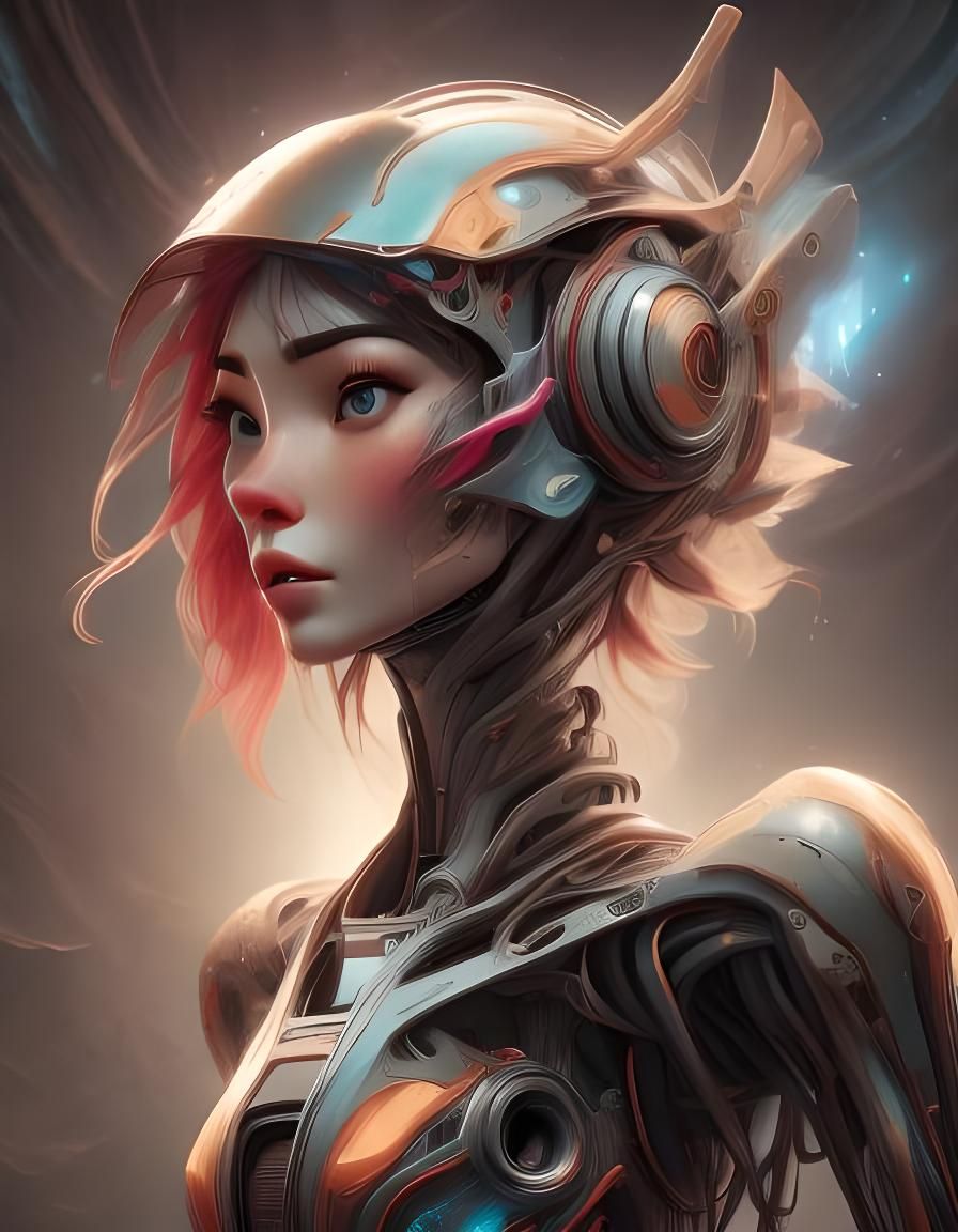 Hyperrealistic Asian Android Portrait in Watercolour Style