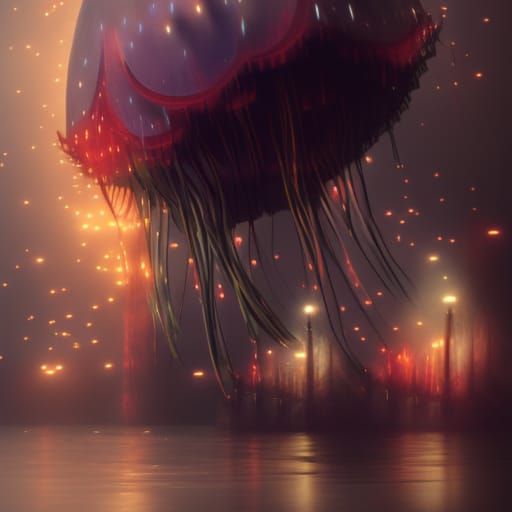 Glowing Jellyfish in a Dramatic Digital Painting