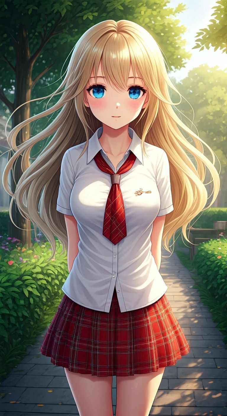 Cute Anime Girl Posing in Garden, 3D Rendered Style