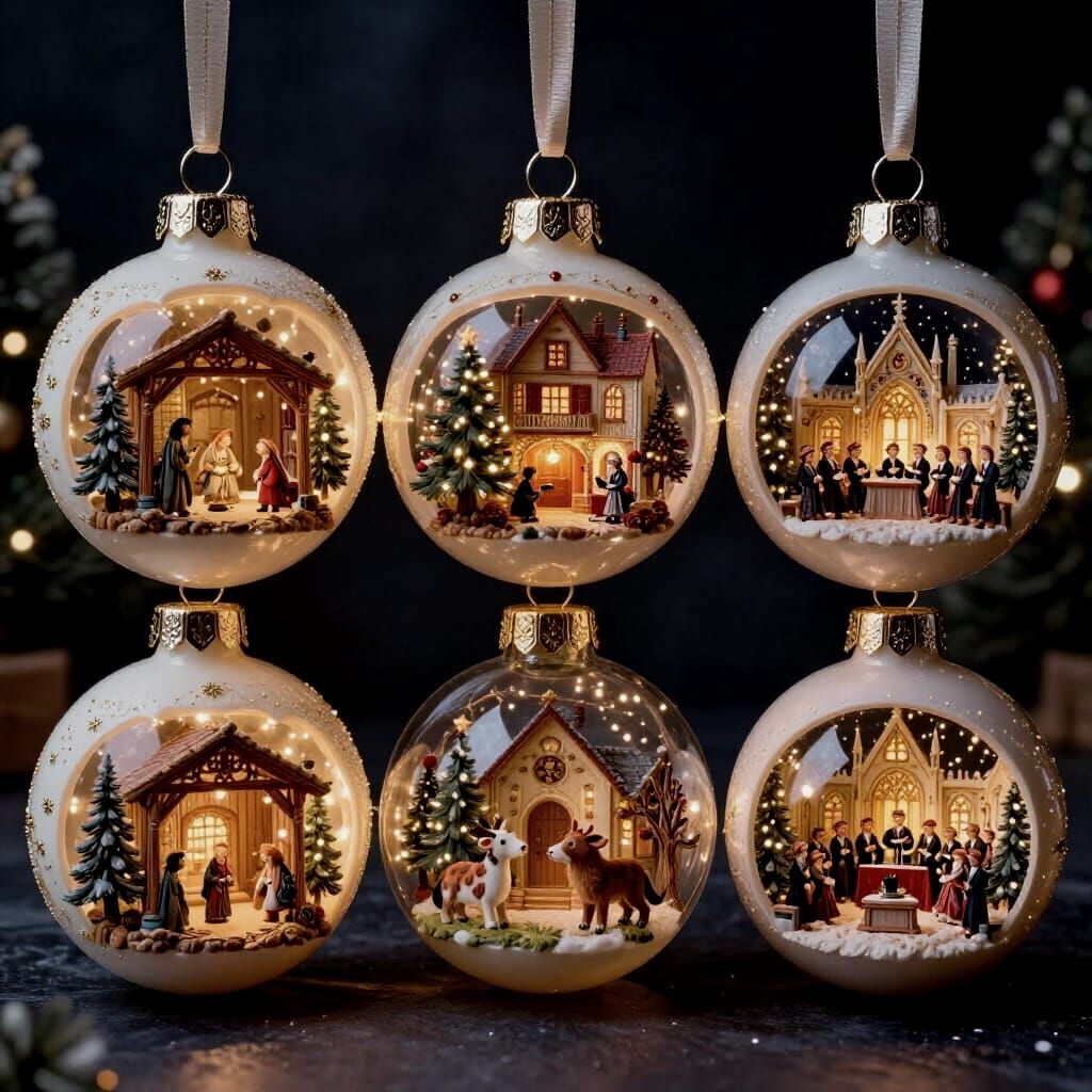 Christmas Ornaments Diorama With Nativity, Home, Animals, an...