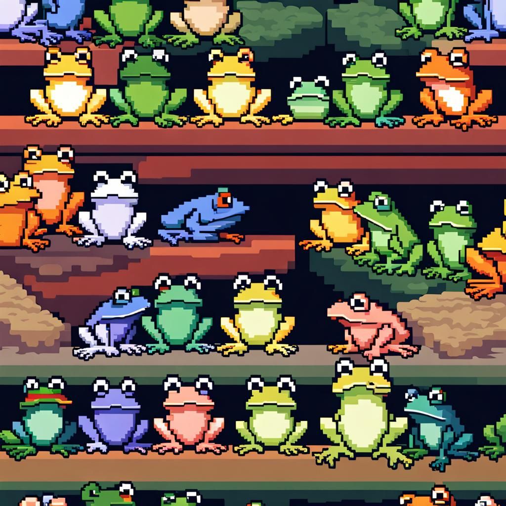 Colorful Frog Stack in Retro Pixel Art Style